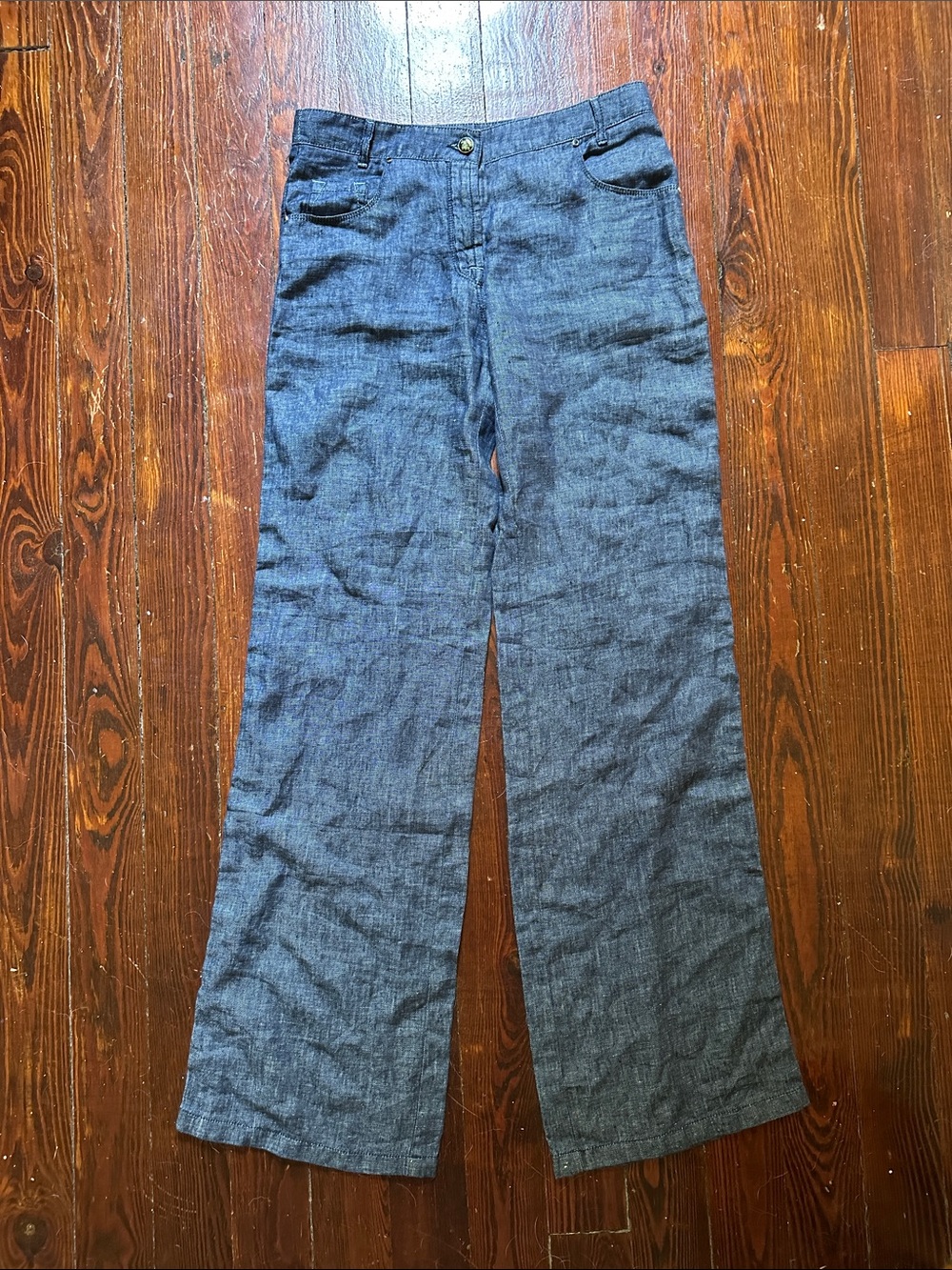 Armani Collezioni Wide-Leg Linen Jeans in Chambray Blue Sz 6